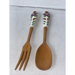 Salad Serving Set Made in Italy‎ Hand Painted Ceramic Utensil's